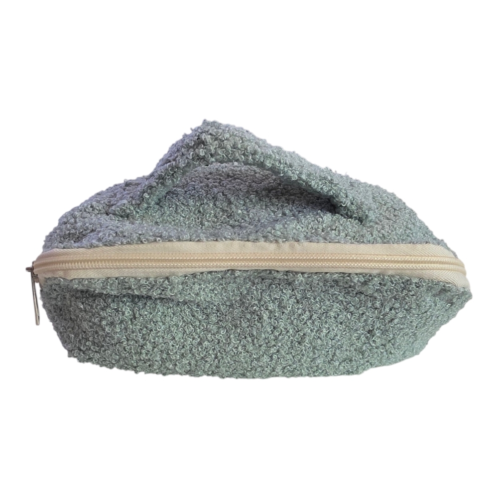 Cosmetic Bag Women's Mint Green Plush Top Handle Zippered Closure Compartments